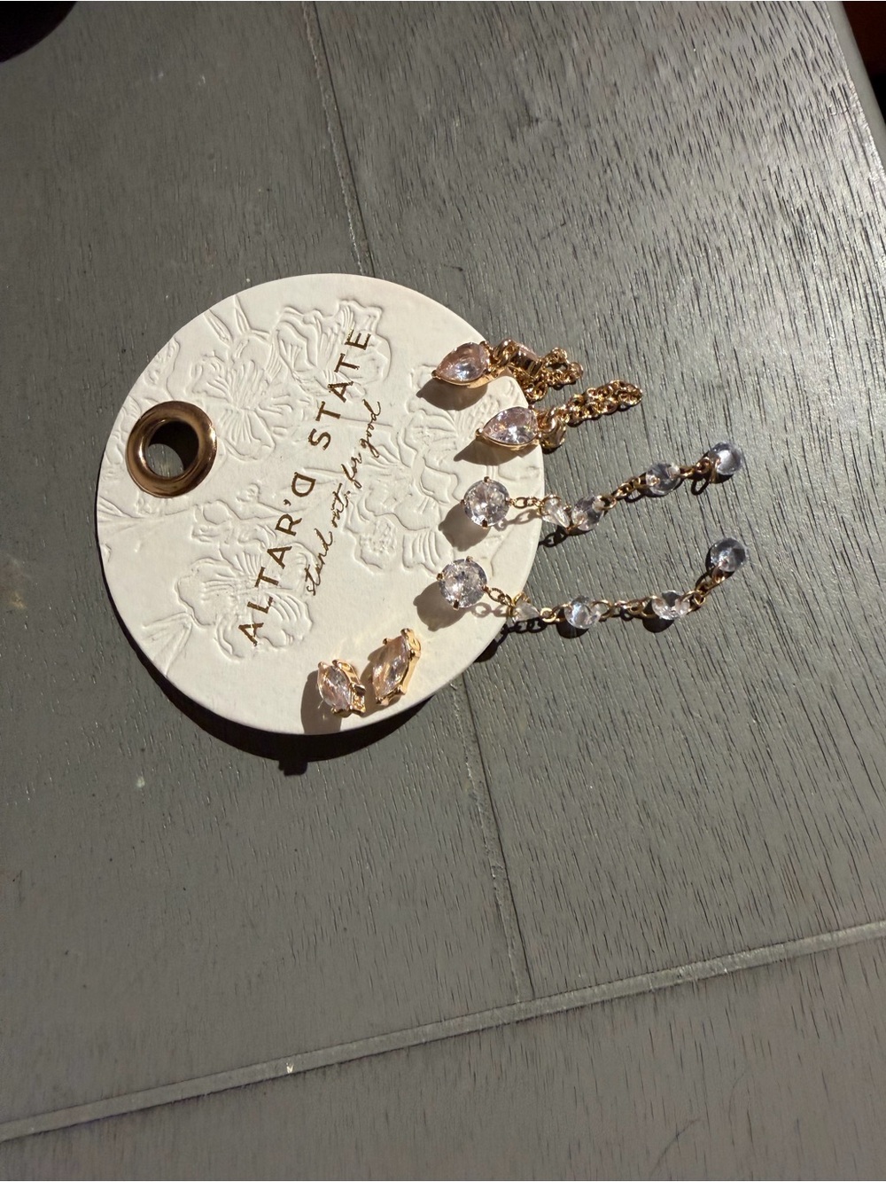 Altar'd State Gold Chain and Crystal Drop Earrings Set